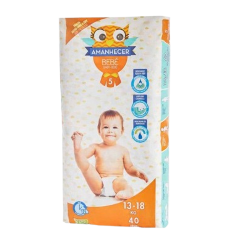 Amanhecer Fraldas Bebé T5 13a18kg 40un