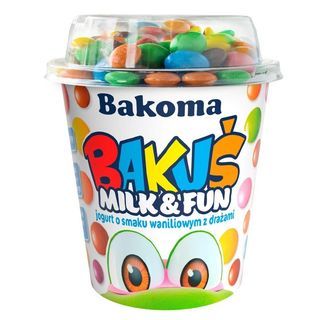 Bakuś Milk & Fun Jogurt o smaku waniliowym z drażami 135 g