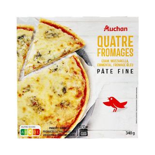 PIZZA AUCHAN MASSA FINA 4 QUEIJOS EDAM MOZZARELA EMMENTAL BLEU 340G