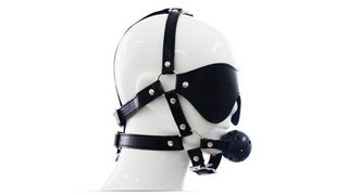 Czarna uprząż na twarz z maską na oczy i kneblem Total Head Harness Restraint