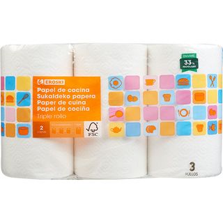 Papel De Cocina Triple Rollo Eroski, Paquete 3=9 Rollos (16962953)