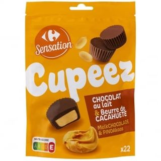 Bombón De Chocolate Con Leche Relleno De Pasta De Cacahuete Cupeez Carrefour Sensation Doy Pack 215 G.