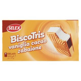 Selex 6 Biscotris Biscotti Ripieni di Gelato Panna, Cacao, Zabaione 450 g