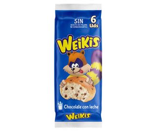 Bollitos Leche con Pepitas de Chocolate Weikis 6 Uds. 250 G.