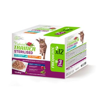 Natural trainer cat sterilised busta multipack 12x85g mix merluzzo e tacchino