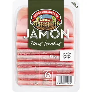 Jamón Cocido Finas Lonchas, Paquete 125 G