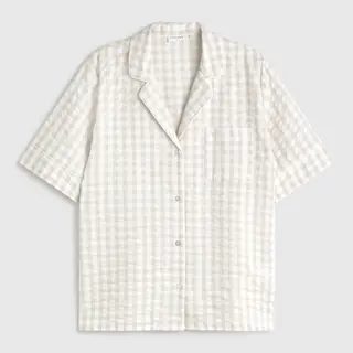 Camisa de algodón seersucker cuadros vichy Nat color marron beige talla L-XL