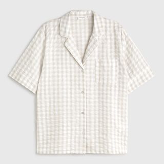 Camisa de algodón seersucker cuadros vichy Nat color marron beige talla L-XL