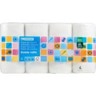 Papel De Cocina Compacto Doble Rollo Eroski, Paquete 4=8 Rollos (7609027)