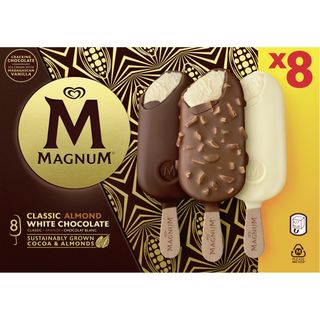 Gelado Chocolate Clássico, Amêndoa e Chocolate Branco Magnum (emb. 720 ml (8 un))