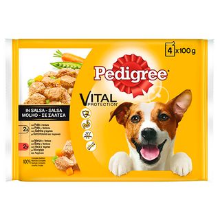 Pedigree Perro Pouch Pollo, Buey Y Verduras 4 X 100 G