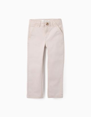 Calças Chino de Sarja para Menino 'Slim' - Tamanho 5/6 BEGE