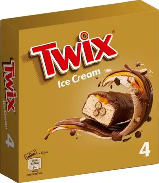 Twix Barretta Gelato con biscotto ricoperto di cioccolato al latte, Multipack da 4 x 34.2 g