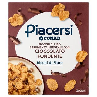PIACERSI CONAD Fiocchi di Riso e Frumento Integrale con Cioccolato Fondente 300 g - 8003170041318