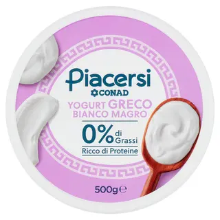 PIACERSI CONAD Yogurt Greco Bianco Magro 0% di Grassi 500 g - 8003170100169