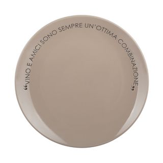 Piatto piano tortora con scritta - 27 cm in stoneware