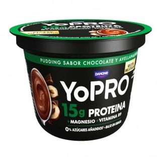 Postre Lácteo Pudding Sabor A Chocolate Y Avellana Danone Yopro Sin Gluten 150 G.
