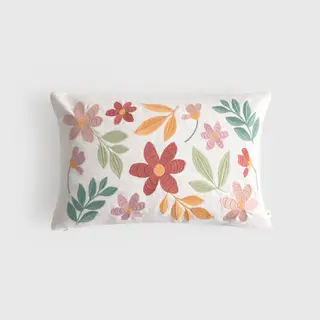 Funda De Cojín Algodón Con Bordado De Hojas Y Flores Multicolor Foliona Rosa 30x50 cm