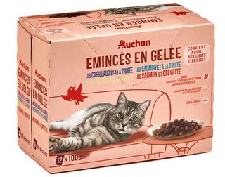 COMIDA HÚMIDA PARA GATO AUCHAN SAQUETAS PEDAÇOS EM GELEIA PEIXE 12X100G