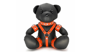 Eddy Skórzany miś z POMARAŃCZOWYMI skórzanymi akcesoriami