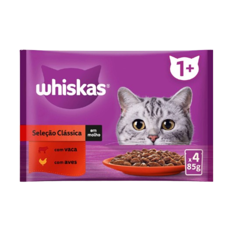 Whiskas 1+ Anos Carne em Molho 4x85g