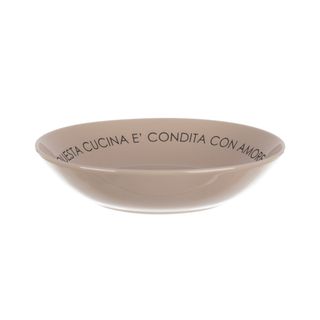 Piatto fondo tortora con scritta - 20 cm in stoneware