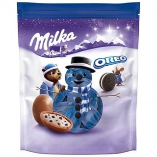 Milka Navidad Huevos de Chocolate con Leche Rellenos de Galleta Oreo 86g
