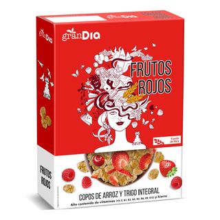 Cereales Copos De Arroz Y Trigo Integral Con Frutos Rojos Gran Dia Caja 300 G
