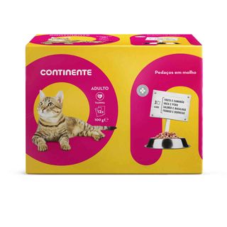 Comida Húmida para Gato Adulto Pedaços em Molho Saquetas Pack Poupança Continente (emb. 12x100 gr)