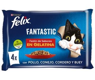 Comida Gatos Carne en Gelatina Purina Felix 4 Unidades de 400 G.