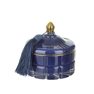 Cofanetto portagioie in vetro blu - coperchio con nappina