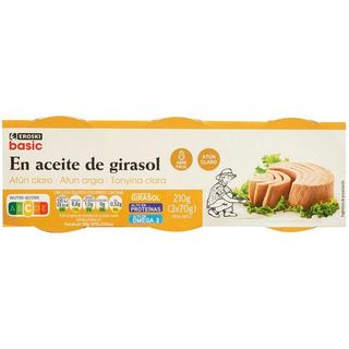 Atún Claro En Aceite Vegetal Eroski Basic, Pack 3X70 G (25807041)