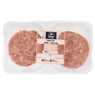 Hamburguesa Mixta Cerdo Vacuno Carrefour Sin Gluten Sin Lactosa 6X90G