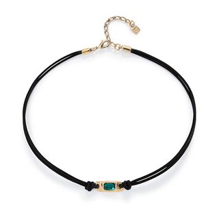 Collar De Cuero Bañado En Oro 18K Con Cristal Verde