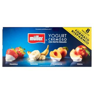 müller Yogurt Cremoso con Frutta Frullata Fragola, Banana, Albicocca, Pesca 8 x 125 g - 4025500275068