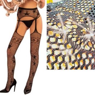 Strip-panty, Rozm. S-l, Z Dżetami, Pończochy Połączone Z Pasem, Kabaretka