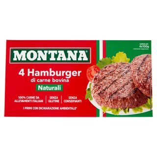 Montana 4 Hamburger di carne bovina Naturali Surgelati 4 x 100 g