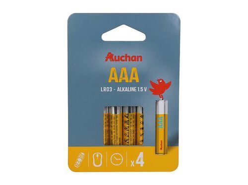 PACK 4 PILHAS ALCALINA AUCHAN STANDARD AAA LR03
