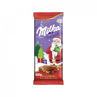 Milka Tableta Navideña de Chocolate con Leche y Arroz Inflado 100g