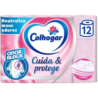 Papel Higiénico 3 Folhas Cuida & Protege Rosa Colhogar (emb. 12 rolos)