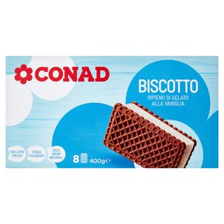 CONAD Biscotto Ripieno di Gelato alla Vaniglia 8 Biscotti 400 g - 8003170062603