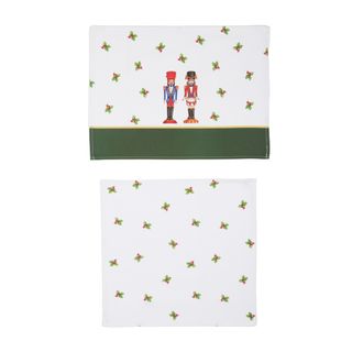 Set tovaglietta e tovagliolo Schiaccianoci Natale - bianco in cotone