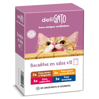 Alimento Para Gato Bocaditos En Salsa Deligato Dia Pack 12 X 100 G
