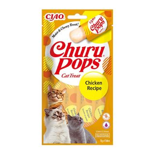 INABA CHURU Pops Premio para gatos, Barrita de Pollo, Paquete de 4 piezas x 15g