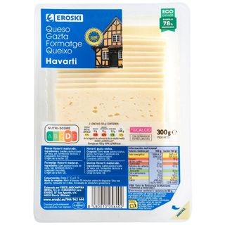 Queso Havarti Eroski, Lonchas, Bandeja 300 Gr. (5978036)