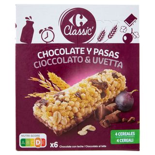 Carrefour Barrette ai cereali Cioccolato al Latte Uva Passa 6 x 21 g