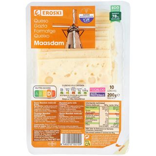 Queso Maasdam Eroski, Lonchas, Bandeja 200 G (10841393)