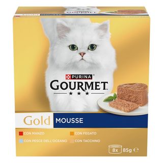 PURINA GOURMET Gold Mousse Manzo / Pesce dell'Oceano / Fegato / Tacchino 8 x 85 g