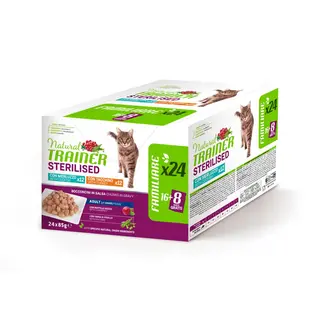 Natural trainer cat sterilised busta multipack 24x85g mix merluzzo e tacchino