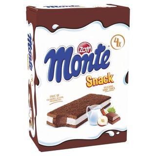 Zott Monte Snack Ciastko z kremem mlecznym i czekoladowo-orzechowym (4 x 29 g) 116 g